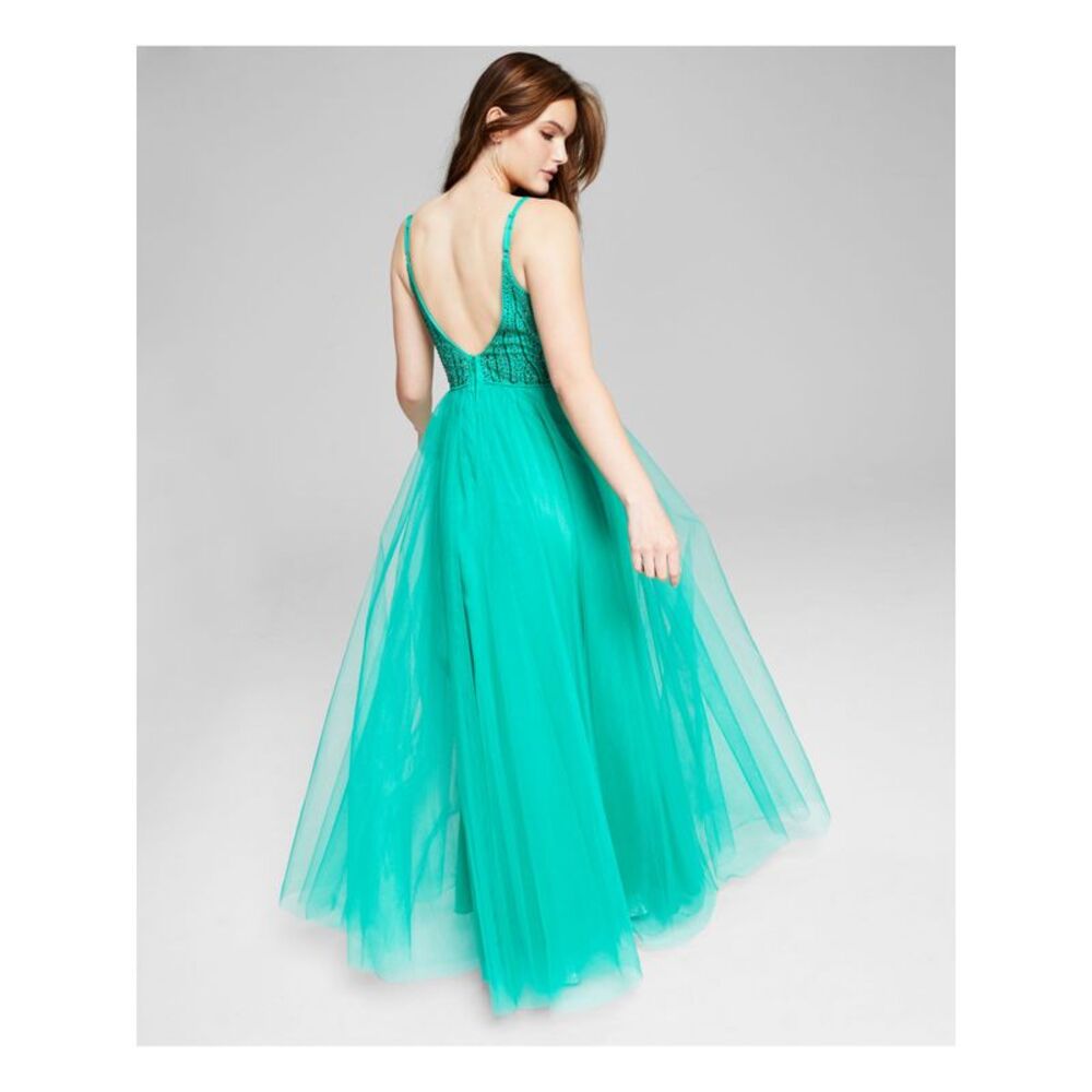 SAY YES TO THE Womens Gown Dress Green Sleeveless Formal Lined Juniors 5 - Picture 2 of 4